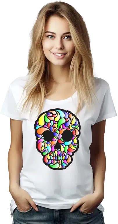 woman colourful skull t-shirt 01